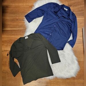 Vintage Navy and Olive Long Sleeve Tops